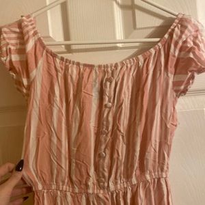 Pink and white pinstripe high-low dress